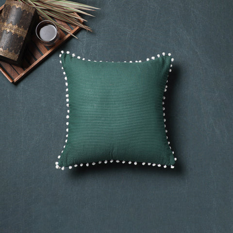 Running Stitch Plain Cushion Cover with Pom Pom (16 x 16 in) 287