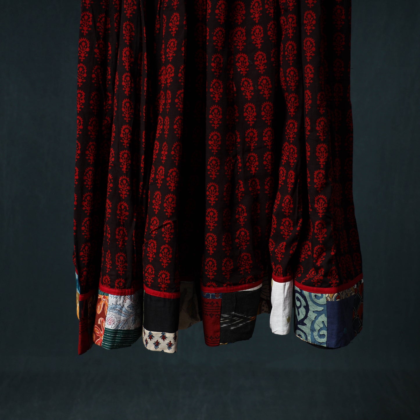 Bagh Hand Block Print 24 Kali Patchwork Cotton Long Skirt with Border 218