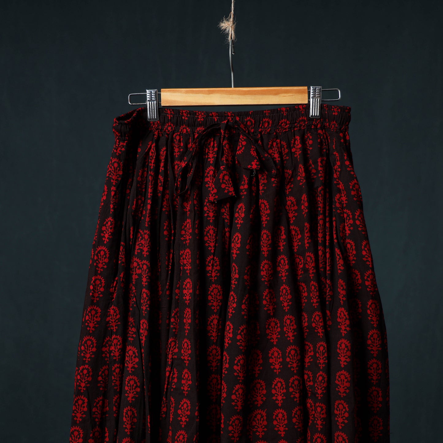 Bagh Hand Block Print 24 Kali Patchwork Cotton Long Skirt with Border 218