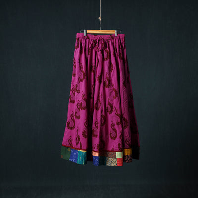 Bagh Hand Block Print 24 Kali Patchwork Cotton Long Skirt with Border 219