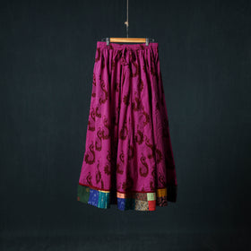 Bagh Hand Block Print 24 Kali Patchwork Cotton Long Skirt with Border 219