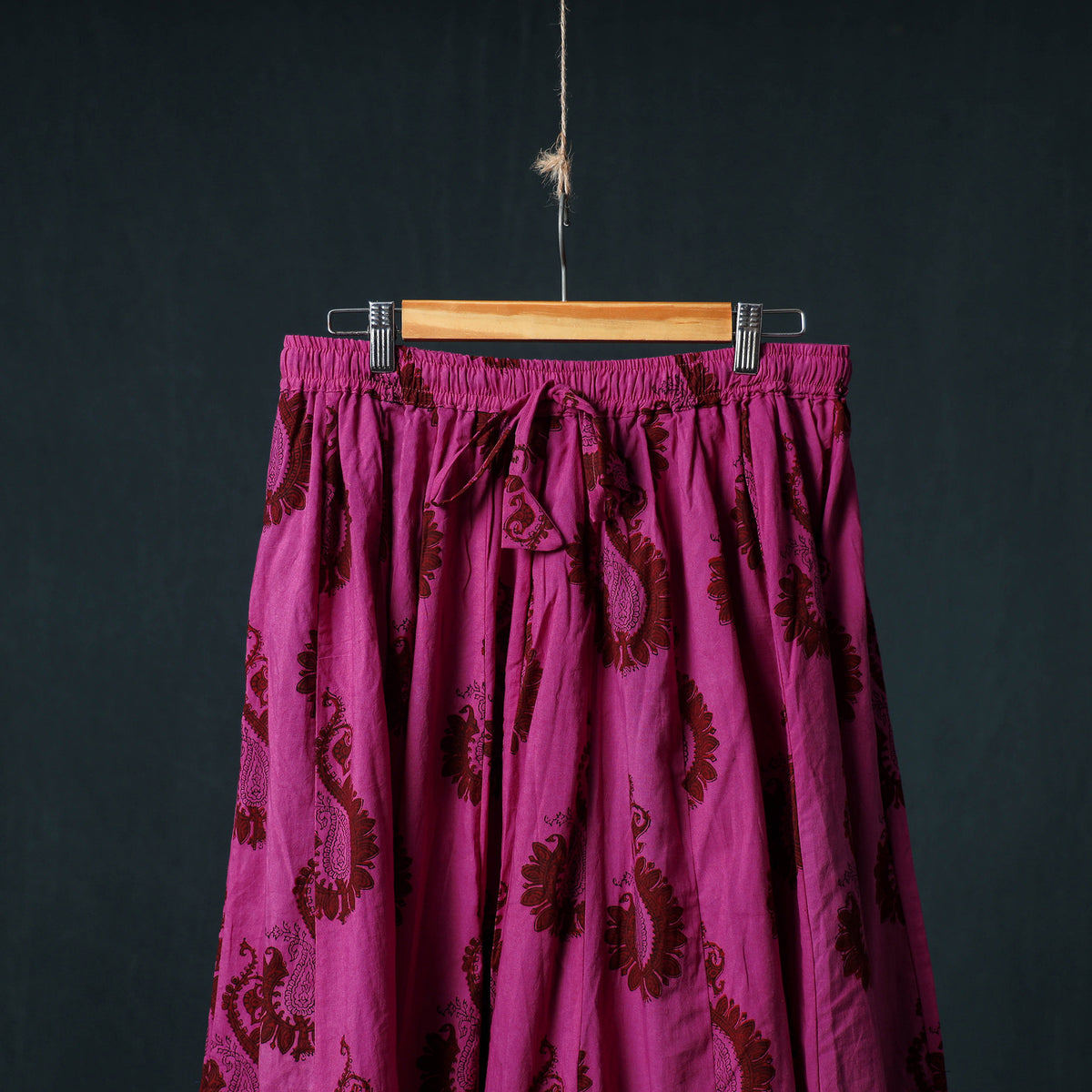 Bagh Hand Block Print 24 Kali Patchwork Cotton Long Skirt with Border 219