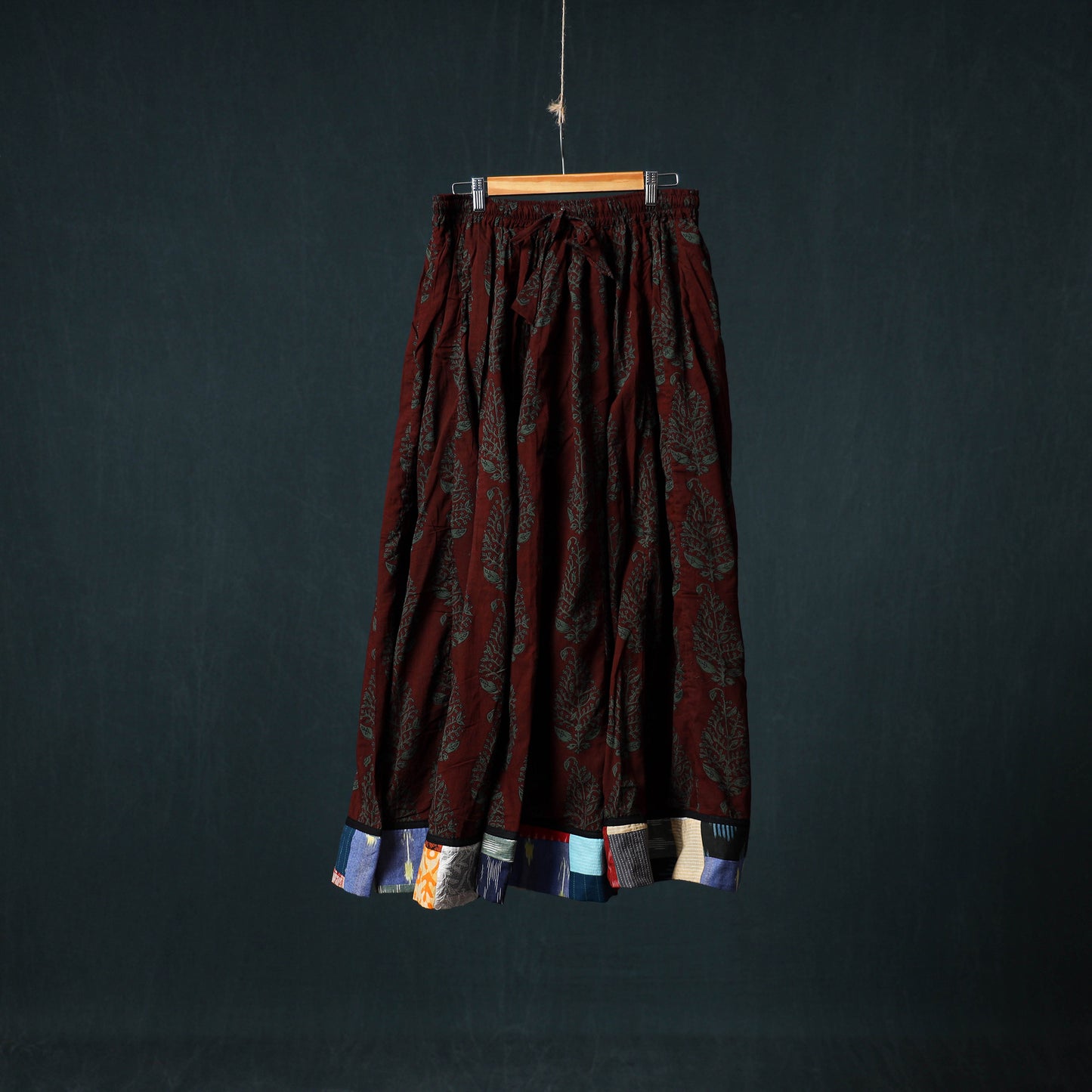 Bagh Hand Block Print 24 Kali Patchwork Cotton Long Skirt with Border 220