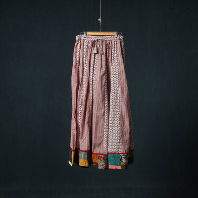 Bagh Hand Block Print 24 Kali Patchwork Cotton Long Skirt with Border 221