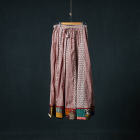Bagh Hand Block Print 24 Kali Patchwork Cotton Long Skirt with Border 221