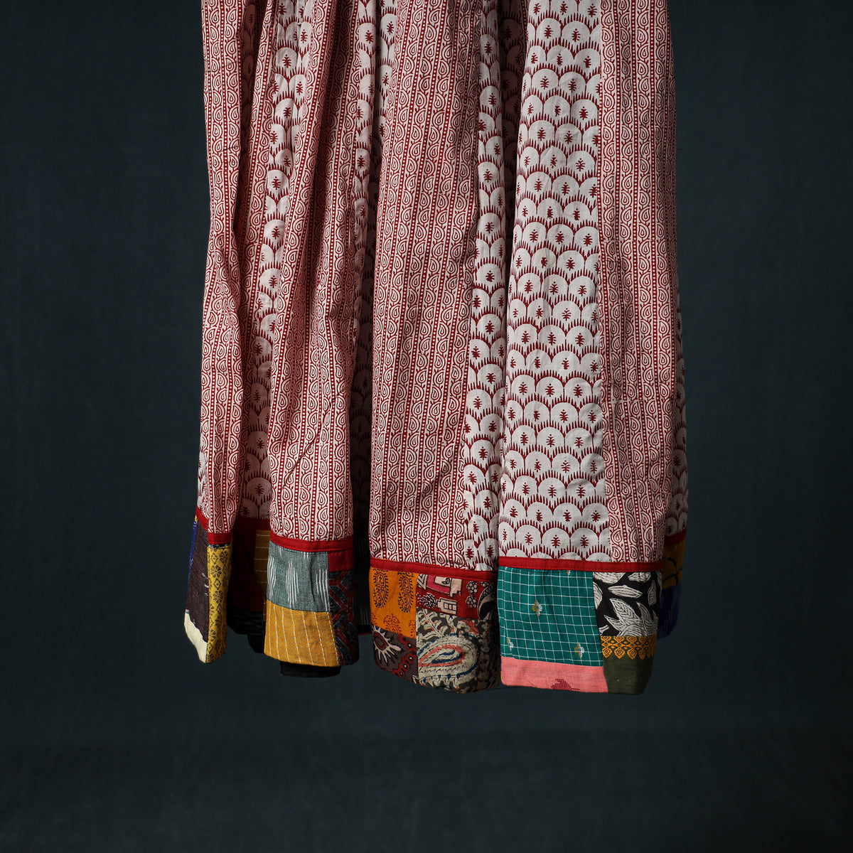 Bagh Hand Block Print 24 Kali Patchwork Cotton Long Skirt with Border 221