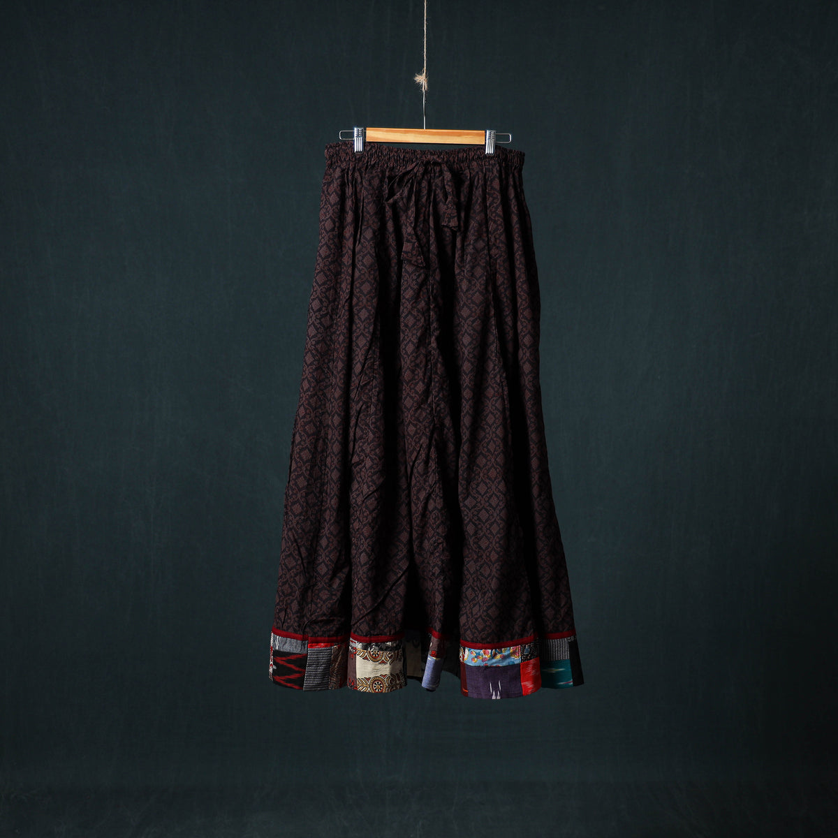 Bagh Hand Block Print 24 Kali Patchwork Cotton Long Skirt with Border 222