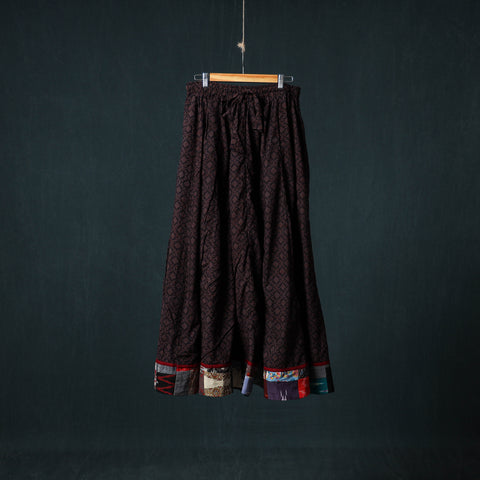 Bagh Hand Block Print 24 Kali Patchwork Cotton Long Skirt with Border 222