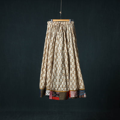 Bagh Hand Block Print 24 Kali Patchwork Cotton Long Skirt with Border 223