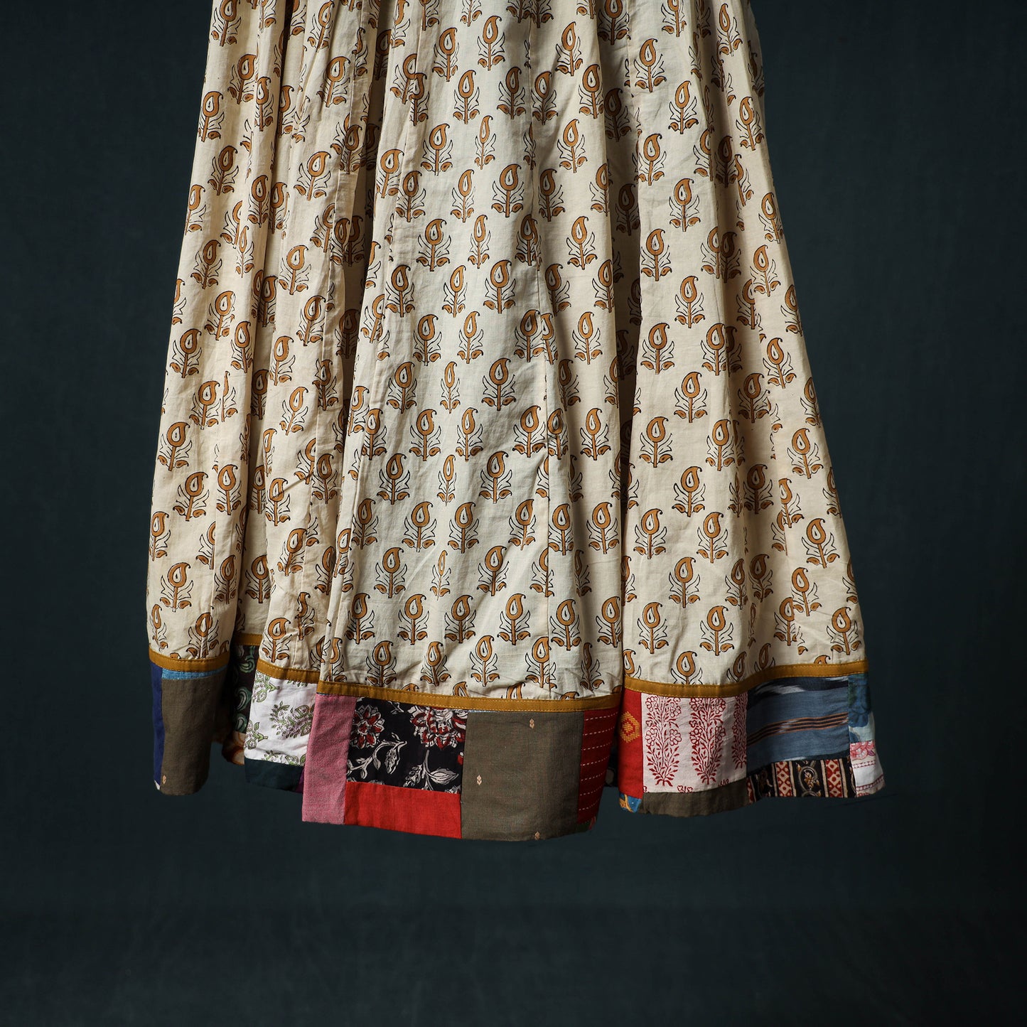 Bagh Hand Block Print 24 Kali Patchwork Cotton Long Skirt with Border 223