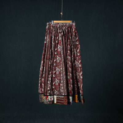 Bagh Hand Block Print 24 Kali Patchwork Cotton Long Skirt with Border 224