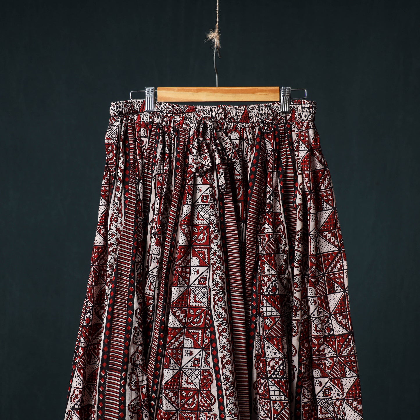 Bagh Hand Block Print 24 Kali Patchwork Cotton Long Skirt with Border 224