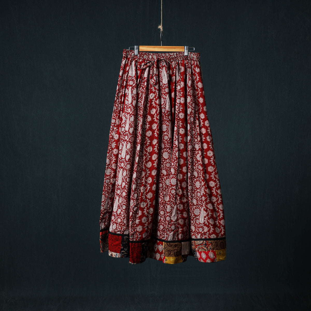 Bagh Hand Block Print 24 Kali Patchwork Cotton Long Skirt with Border 225