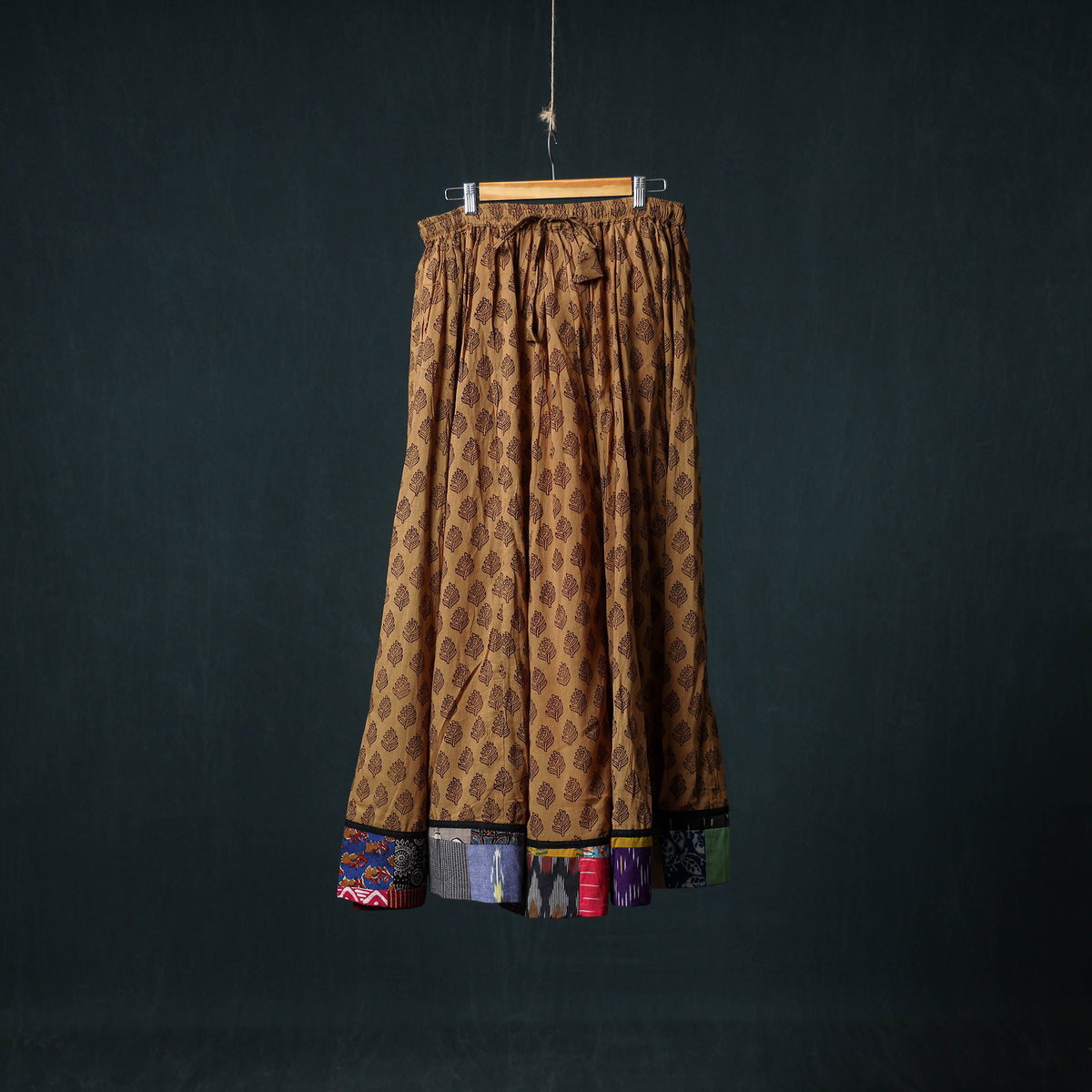 Bagh Hand Block Print 24 Kali Patchwork Cotton Long Skirt with Border 217