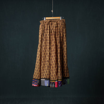 Bagh Hand Block Print 24 Kali Patchwork Cotton Long Skirt with Border 217