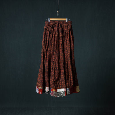Bagh Hand Block Print 24 Kali Patchwork Cotton Long Skirt with Border 226