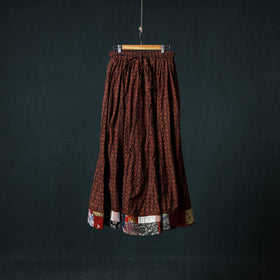 Bagh Hand Block Print 24 Kali Patchwork Cotton Long Skirt with Border 226