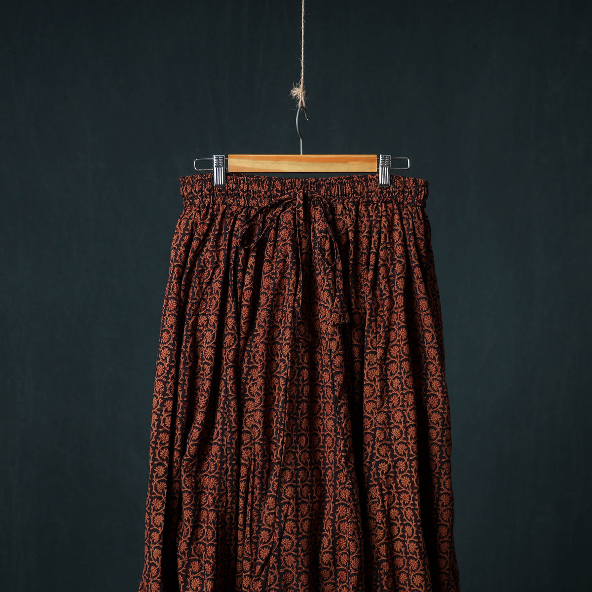 Bagh Hand Block Print 24 Kali Patchwork Cotton Long Skirt with Border 226