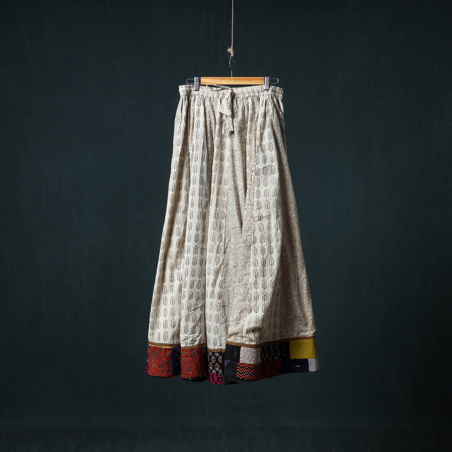 Bagh Hand Block Print 24 Kali Patchwork Cotton Long Skirt with Border 227