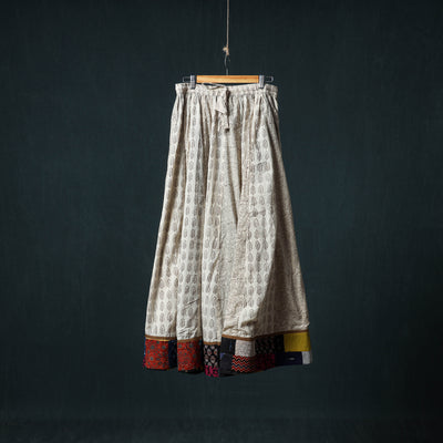 Bagh Hand Block Print 24 Kali Patchwork Cotton Long Skirt with Border 227
