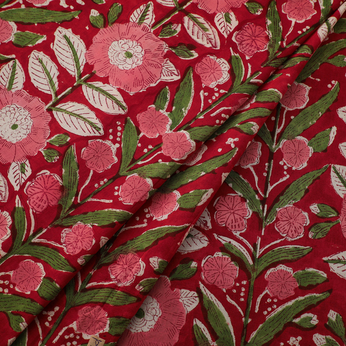 Floral Sanganeri Hand Block Print Pure Cotton Fabric 03