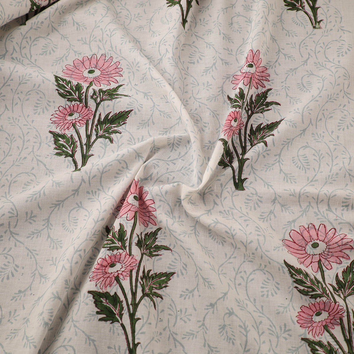 Floral Sanganeri Hand Block Print Pure Cotton Fabric 04