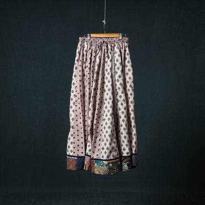 Bagh Hand Block Print 24 Kali Patchwork Cotton Long Skirt with Border 228