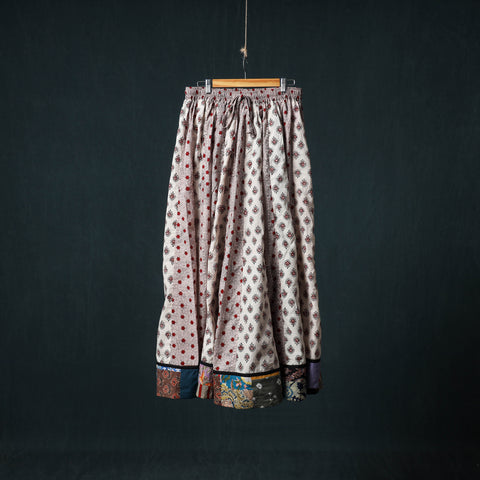 Bagh Hand Block Print 24 Kali Patchwork Cotton Long Skirt with Border 228