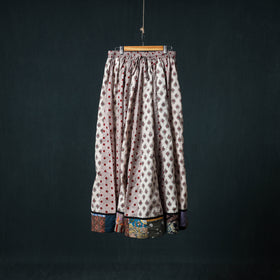 Bagh Hand Block Print 24 Kali Patchwork Cotton Long Skirt with Border 228