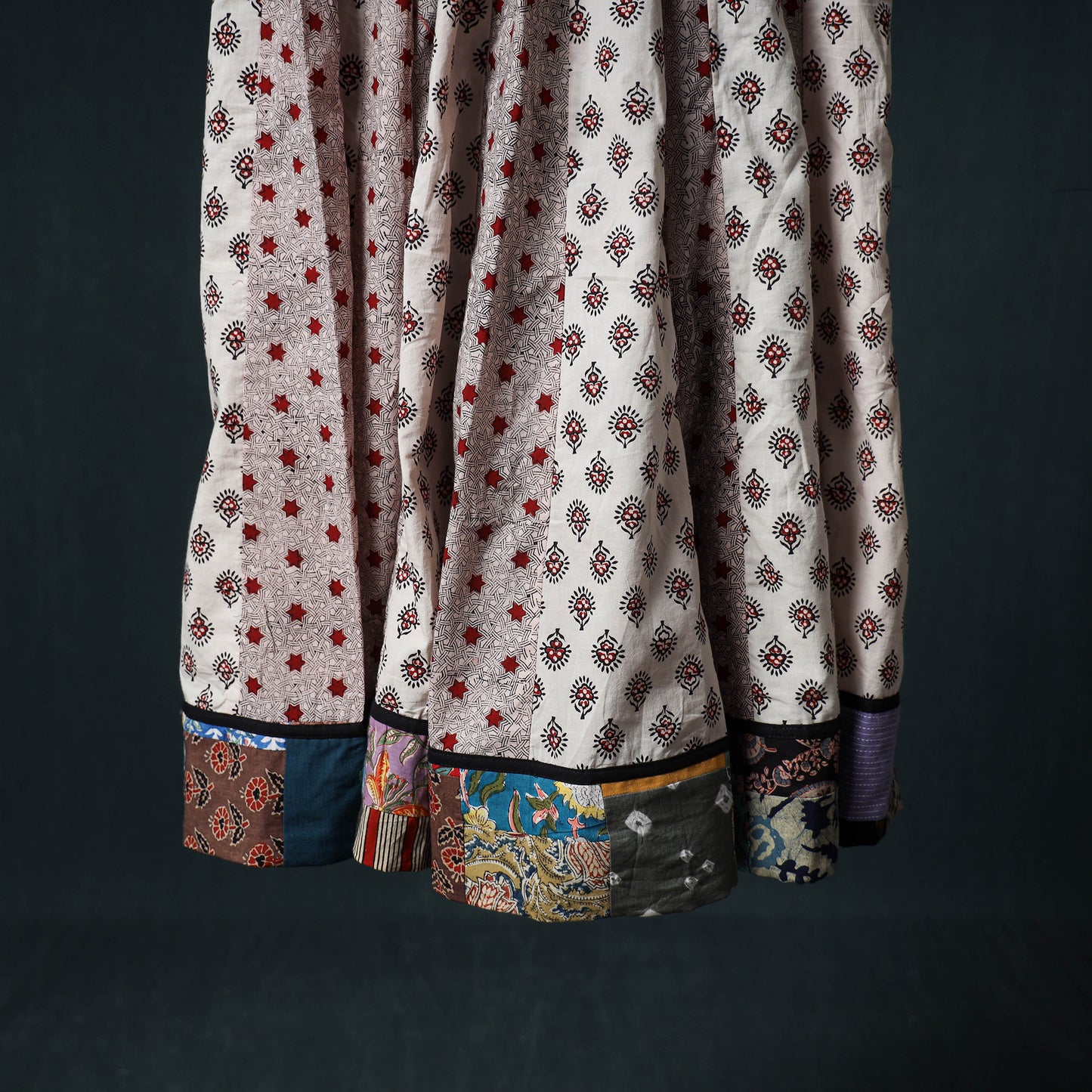 Bagh Hand Block Print 24 Kali Patchwork Cotton Long Skirt with Border 228