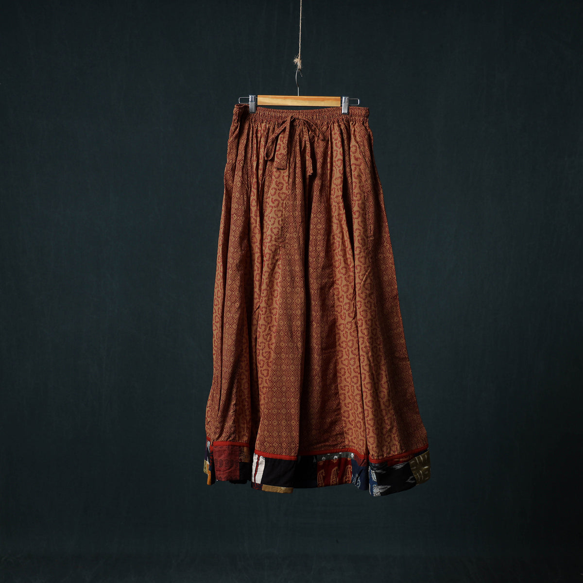 Bagh Hand Block Print 24 Kali Patchwork Cotton Long Skirt with Border 229