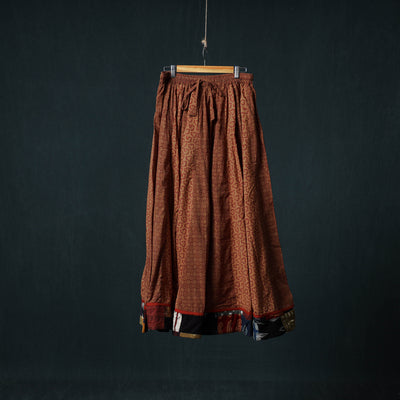Bagh Hand Block Print 24 Kali Patchwork Cotton Long Skirt with Border 229
