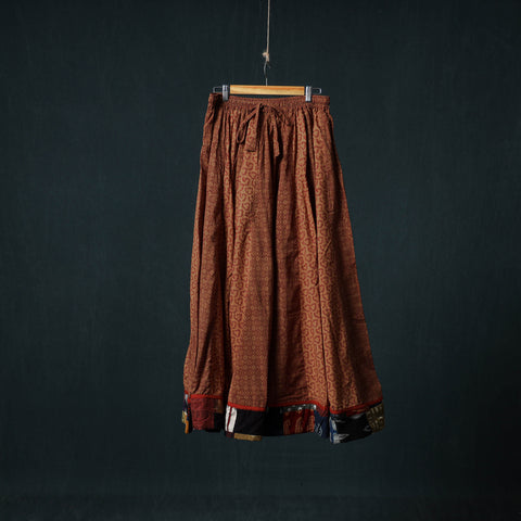 Bagh Hand Block Print 24 Kali Patchwork Cotton Long Skirt with Border 229
