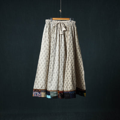 Bagh Hand Block Print 24 Kali Patchwork Cotton Long Skirt with Border 230