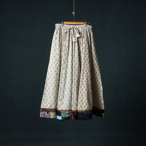 Bagh Hand Block Print 24 Kali Patchwork Cotton Long Skirt with Border 230