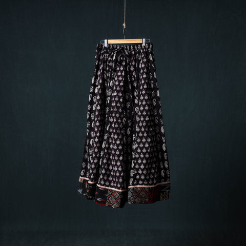 Bagh Hand Block Print 24 Kali Patchwork Cotton Long Skirt with Border 231