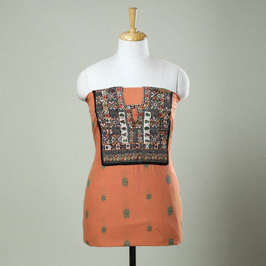 Peach -Exclusive! Kutch Embroidery Work Cotton Kurti Material