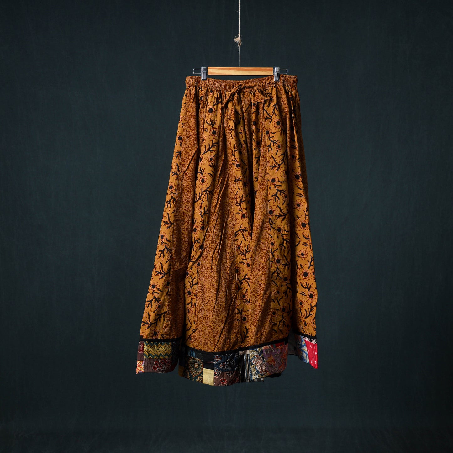 Bagh Hand Block Print 24 Kali Patchwork Cotton Long Skirt with Border 232