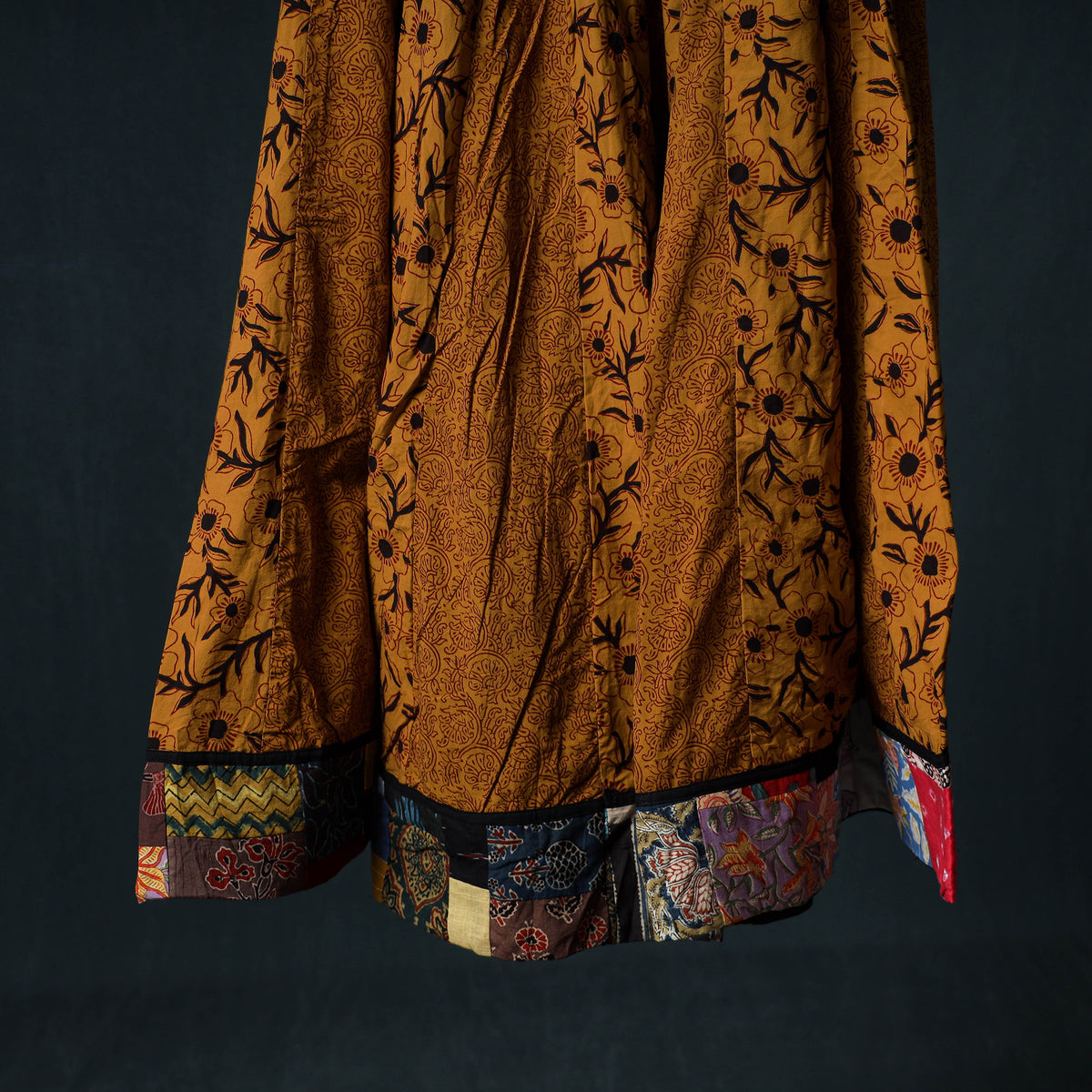 Bagh Hand Block Print 24 Kali Patchwork Cotton Long Skirt with Border 232