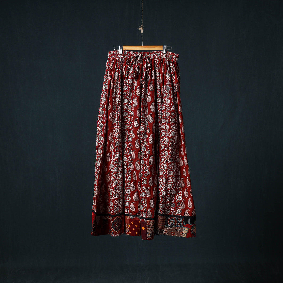 Bagh Hand Block Print 24 Kali Patchwork Cotton Long Skirt with Border 233