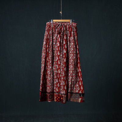 Bagh Hand Block Print 24 Kali Patchwork Cotton Long Skirt with Border 233