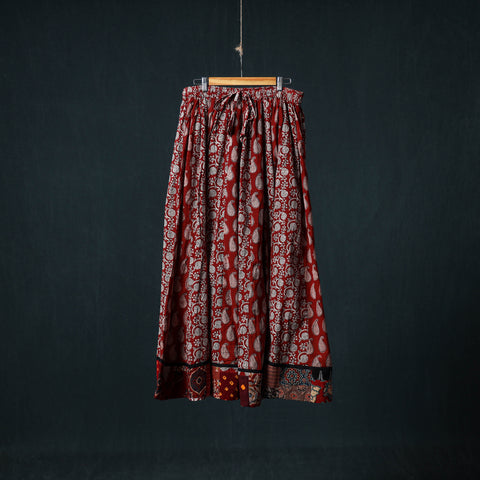 Bagh Hand Block Print 24 Kali Patchwork Cotton Long Skirt with Border 233