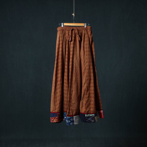 Bagh Hand Block Print 24 Kali Patchwork Cotton Long Skirt with Border 234
