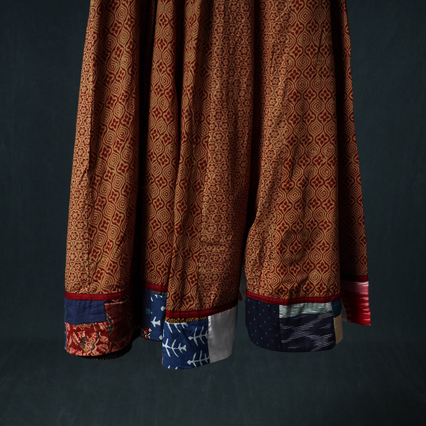 Bagh Hand Block Print 24 Kali Patchwork Cotton Long Skirt with Border 234
