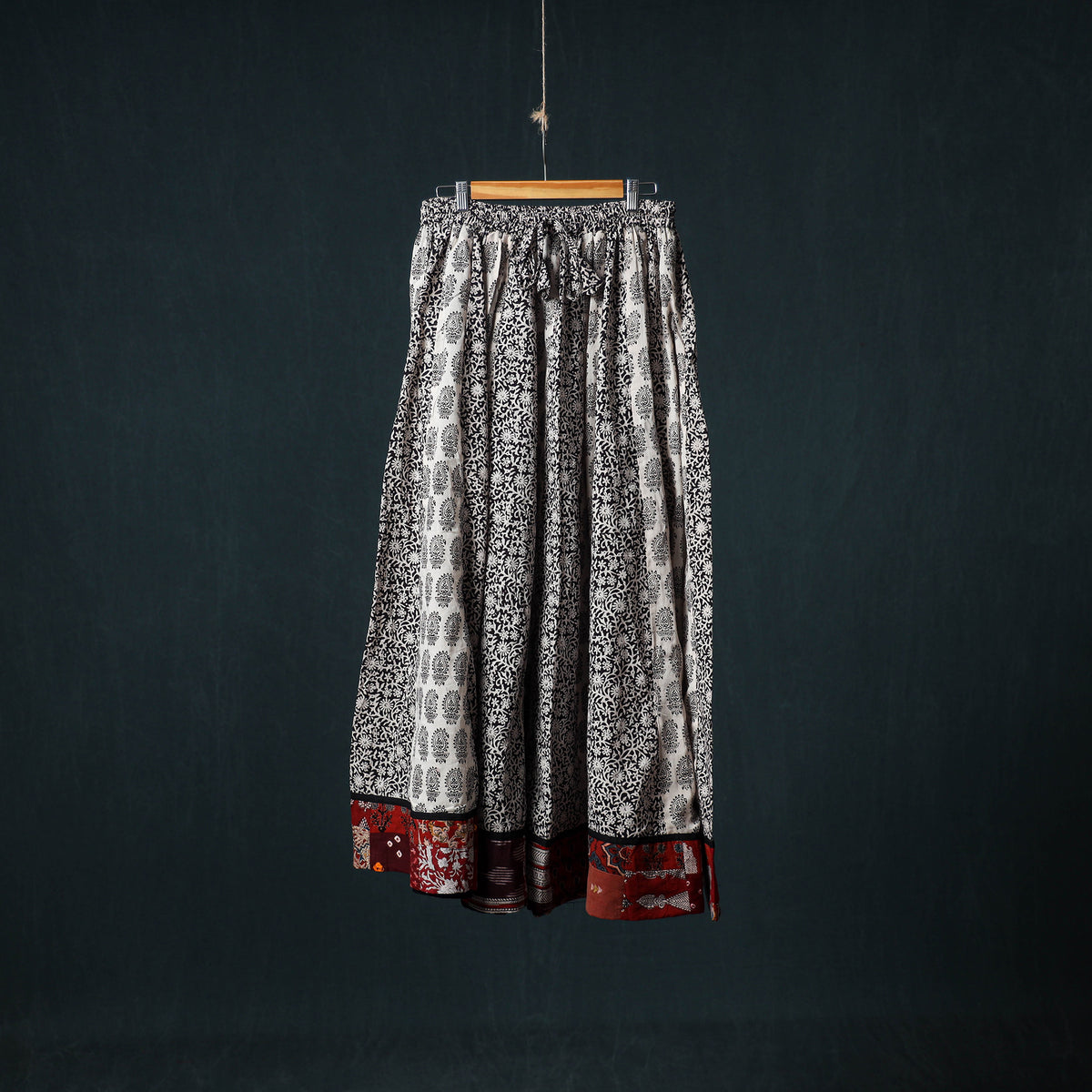 Bagh Hand Block Print 24 Kali Patchwork Cotton Long Skirt with Border 235