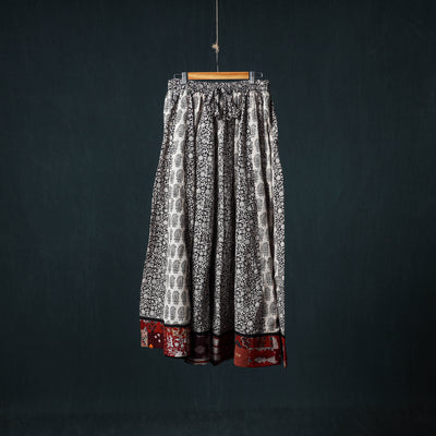 Bagh Hand Block Print 24 Kali Patchwork Cotton Long Skirt with Border 235