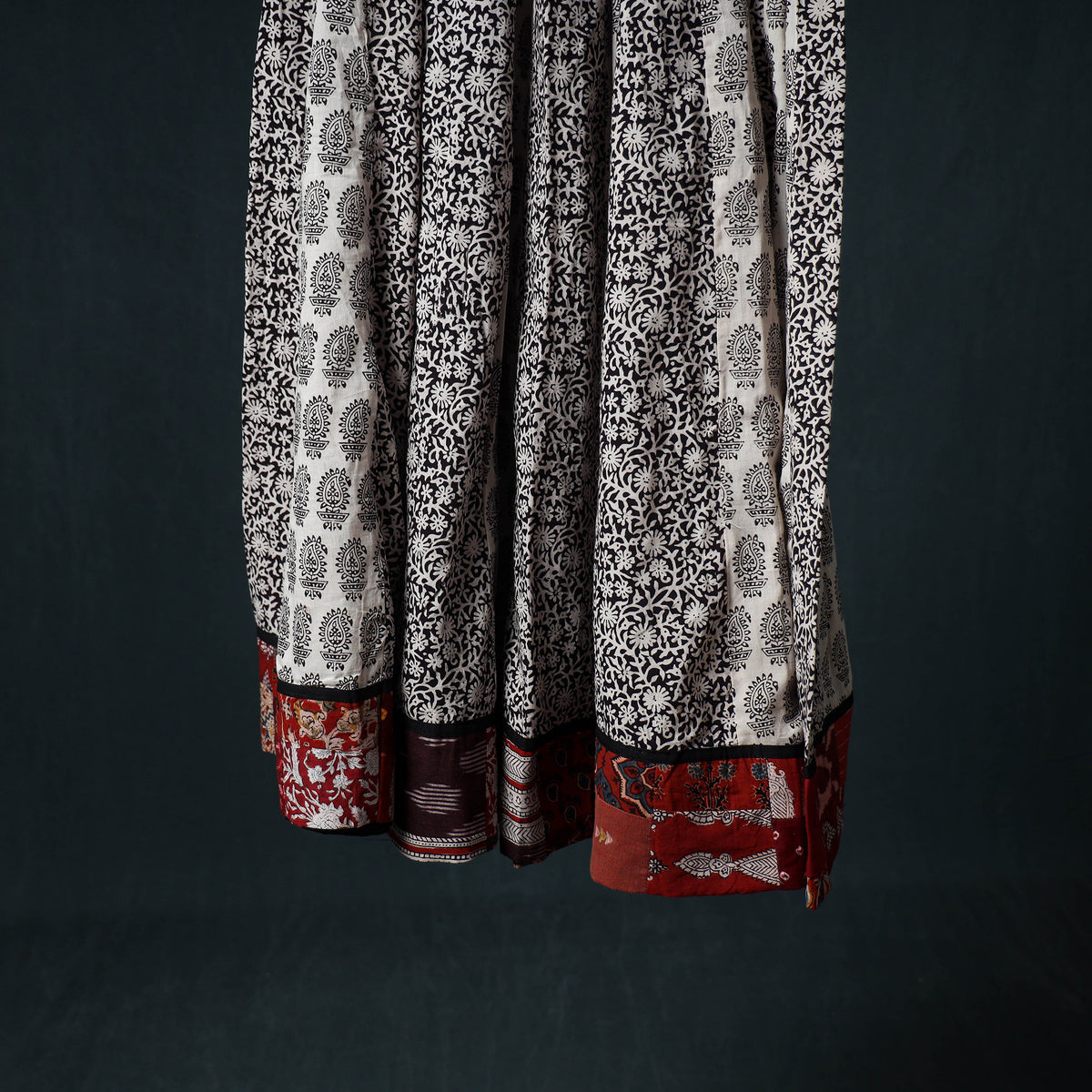 Bagh Hand Block Print 24 Kali Patchwork Cotton Long Skirt with Border 235
