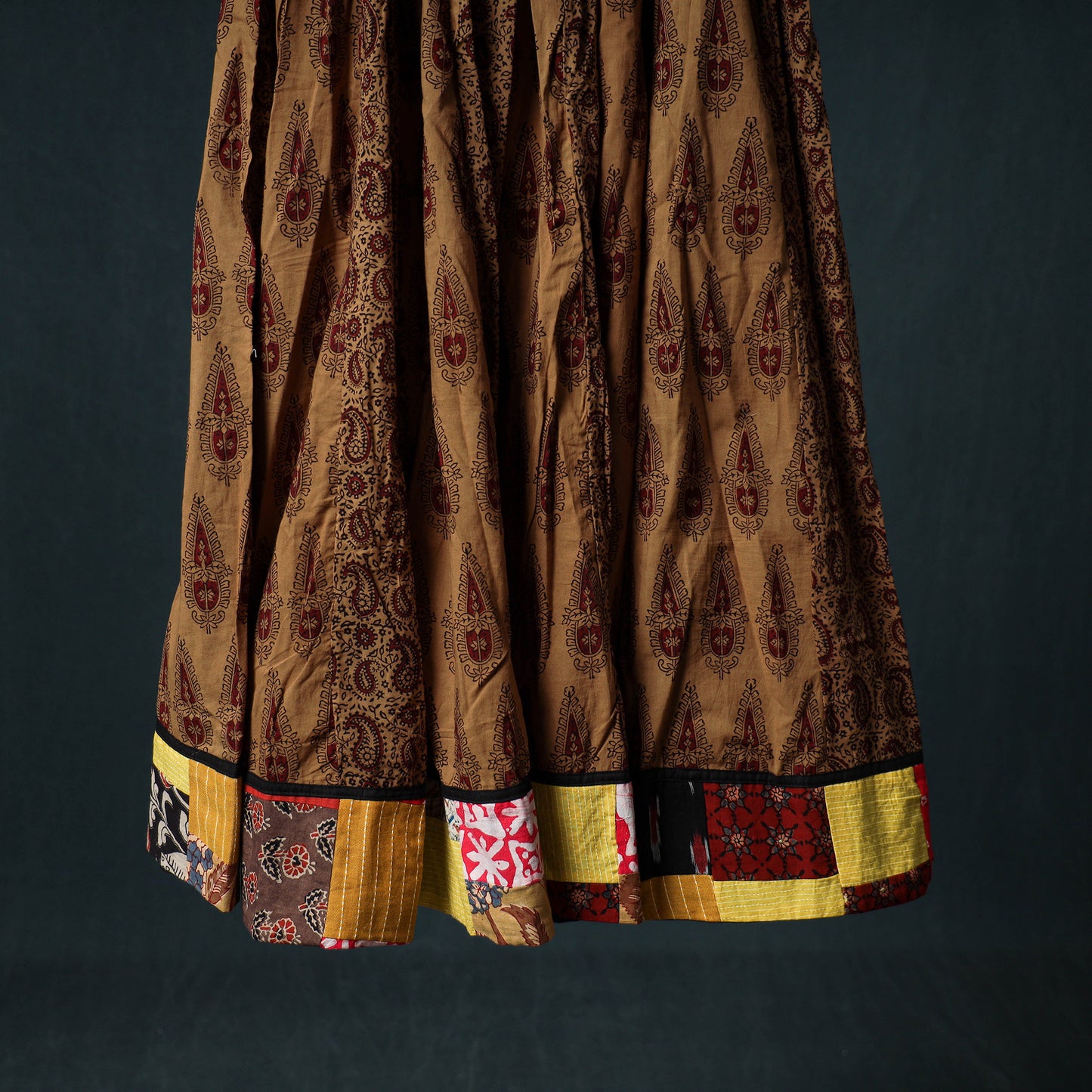 Bagh Hand Block Print 24 Kali Patchwork Cotton Long Skirt with Border 236