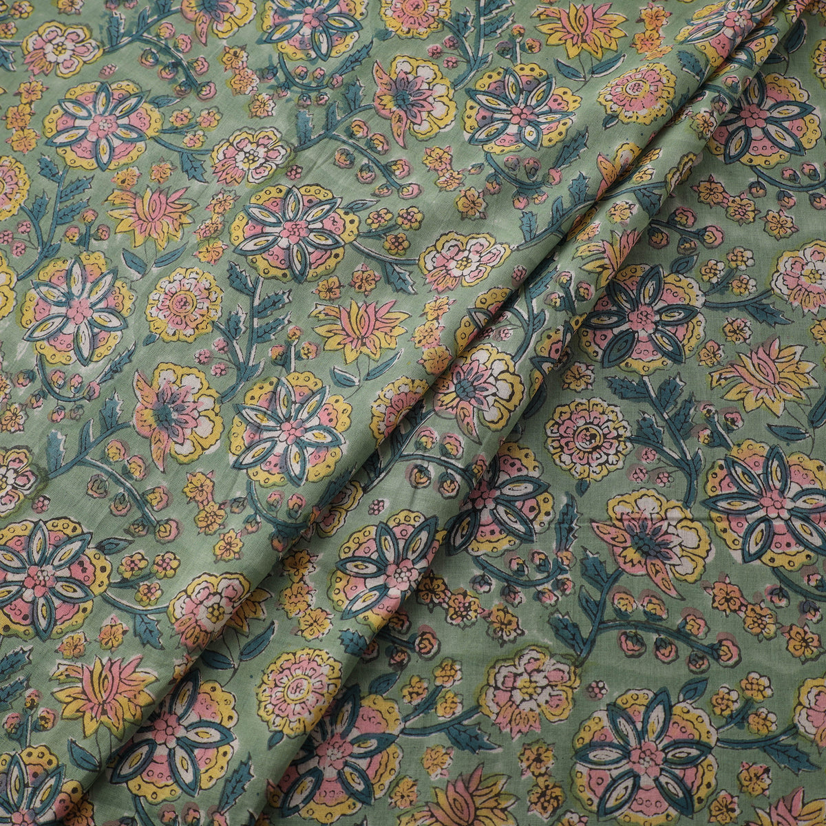 Floral Sanganeri Hand Block Print Pure Cotton Fabric 12
