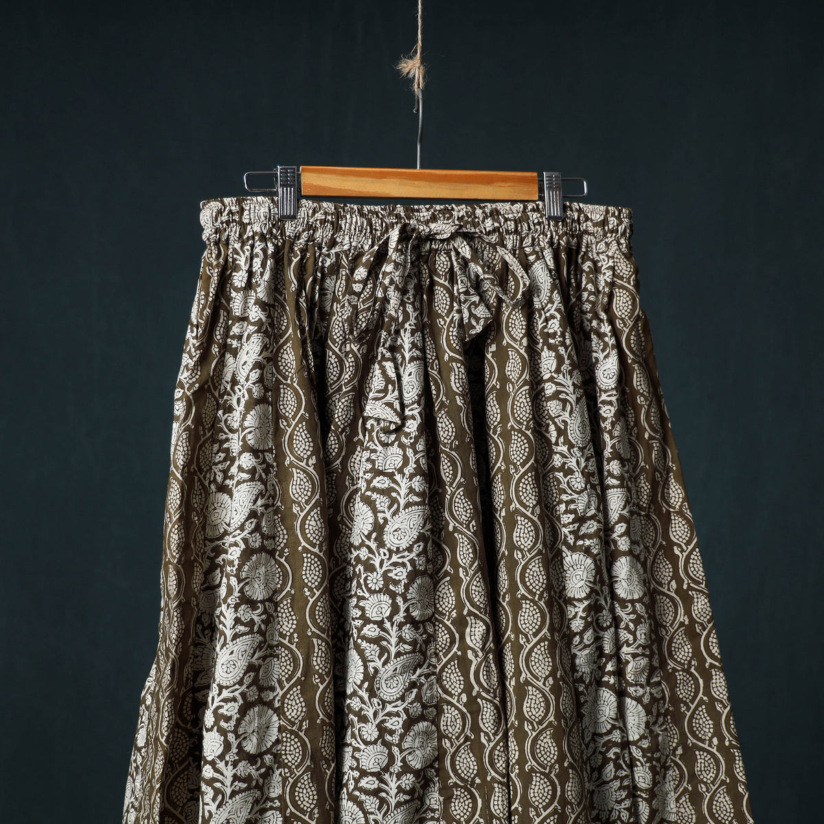 Bagh Hand Block Print 24 Kali Patchwork Cotton Long Skirt with Border 238